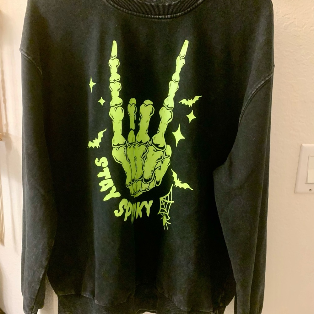 Rus Tee Stay Spooky 👻 Black Graphic Sweatshirt with Neon Green Design